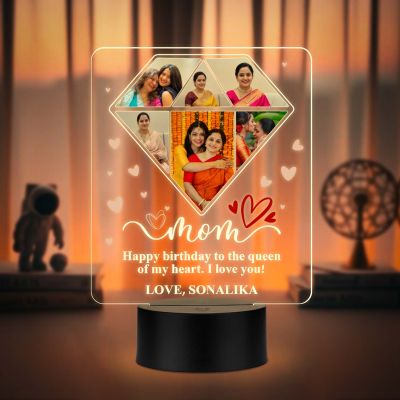 Personalised Mom Photo Collage LED Night Lamp Birthday Gift for Mother & Grandma Memorable Gift for Mom Mothers Day Gift Warm White Light & USB Powered